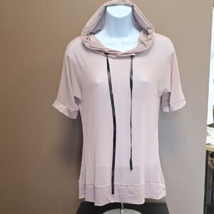 Cream Relaxed Tie Front Short Sleeve Hoodie